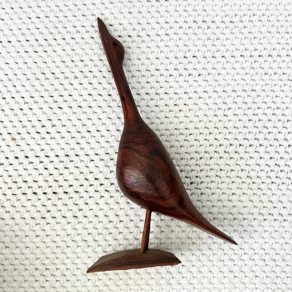 Mid Century Modern MCM Teak Pair Bird Standing Perched Figurines 7.5" 10" - Picture 4 of 8